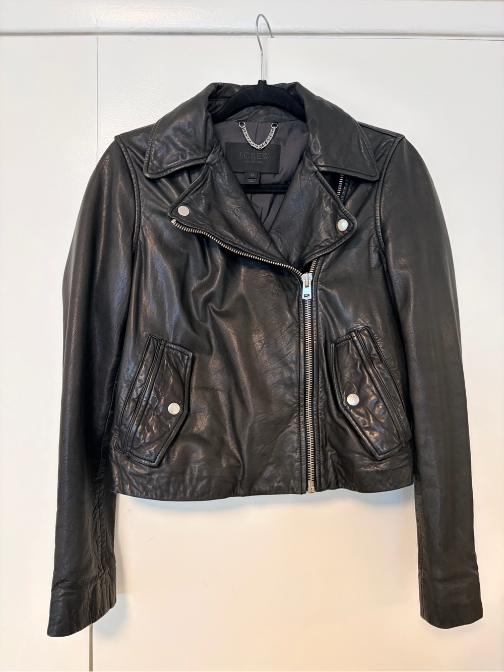 J. Crew Collection Black Leather Asymmetrical Moto Jacket XS